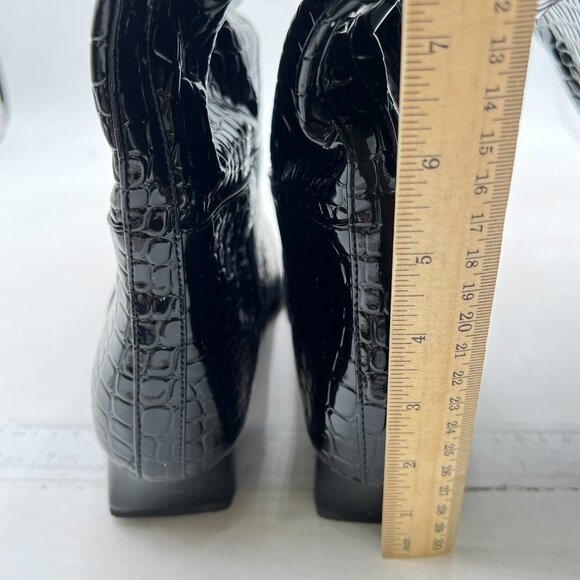 miss left Women Closed Square Toe Knee High Boot Wide Calf Low Chunky Heels - Picture 5 of 8